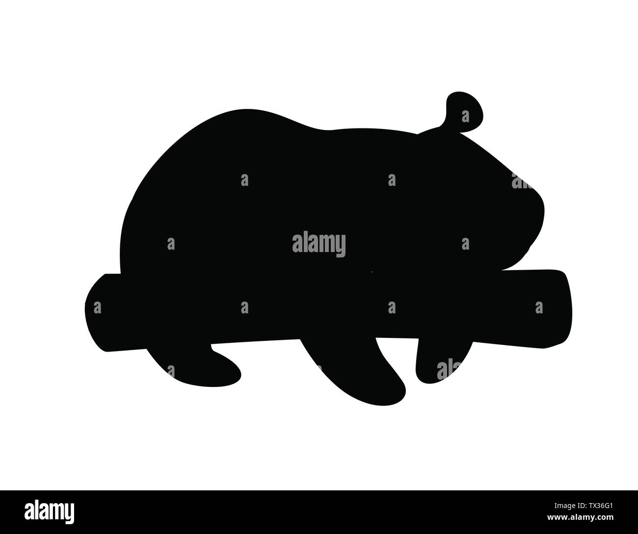 Silhouette nera carino big panda giacente sul tronco di albero cartoon animale piatto design illustrazione vettoriale. Illustrazione Vettoriale