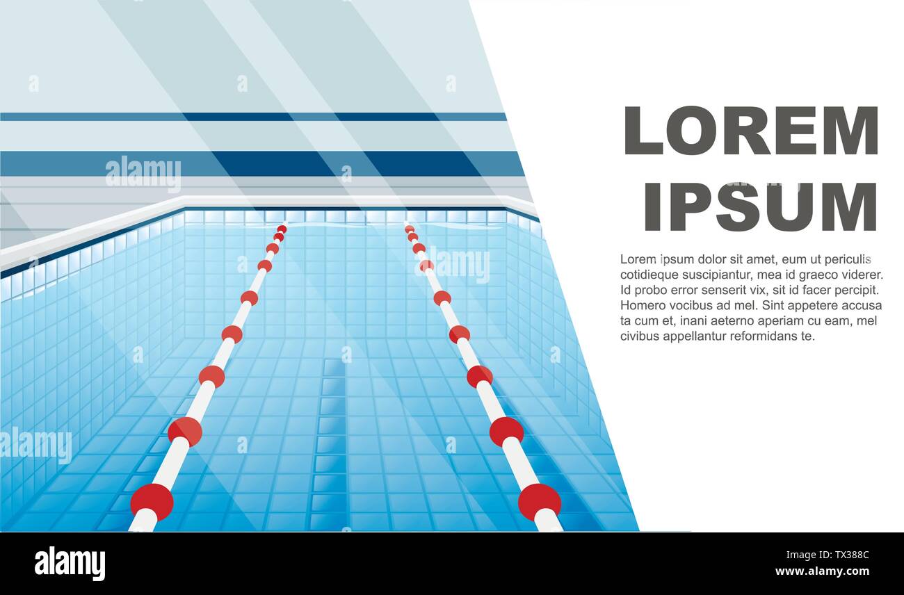 Professional piscina con percorsi per il bagno di immersione e acqua piatta illustrazione vettoriale posto per testo banner orizzontale Illustrazione Vettoriale