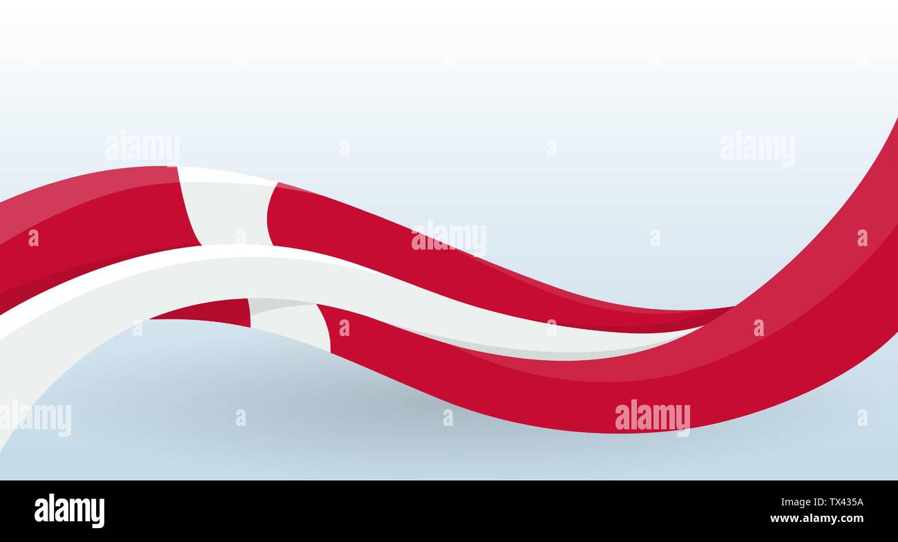 Danimarca sventola bandiera nazionale. Croce scandinavo moderno forma insolita. Modello di progetto per la decorazione di flyer e scheda, poster, striscioni e il logo Illustrazione Vettoriale