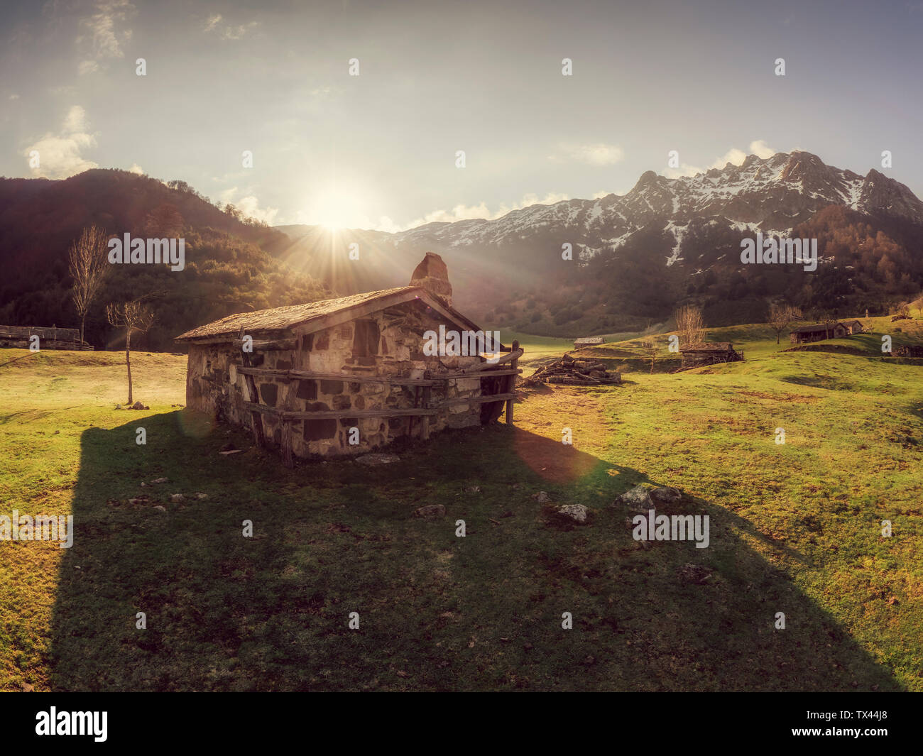 Spagna, Asturia, Cantabrici, Refugio de Branagallones baita di montagna Foto Stock