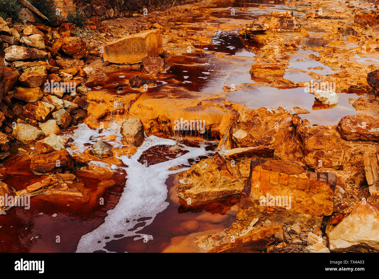 Zolfo e sedimenti di rame in Rio Tinto, Huelva, Spagna Foto Stock