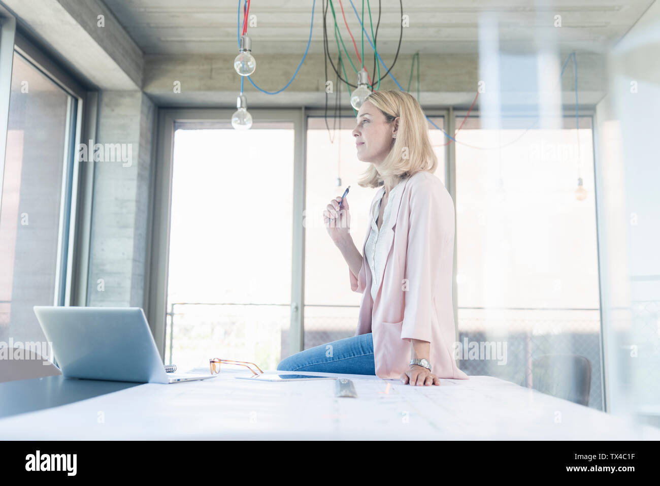 Imprenditrice lavorando nella sala conferenza in Office Foto Stock