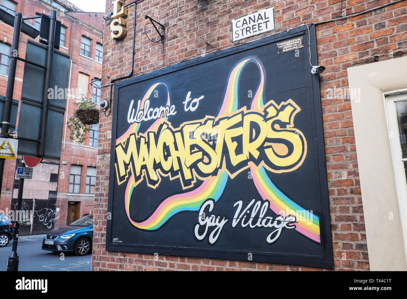 Manchester's,Gay Village,Manchester Gay Village,Canal Street, Manchester,nord, nord, nord-ovest,città,l'Inghilterra,inglese,GB,UK,Gran Bretagna,British,l'Europa, Foto Stock