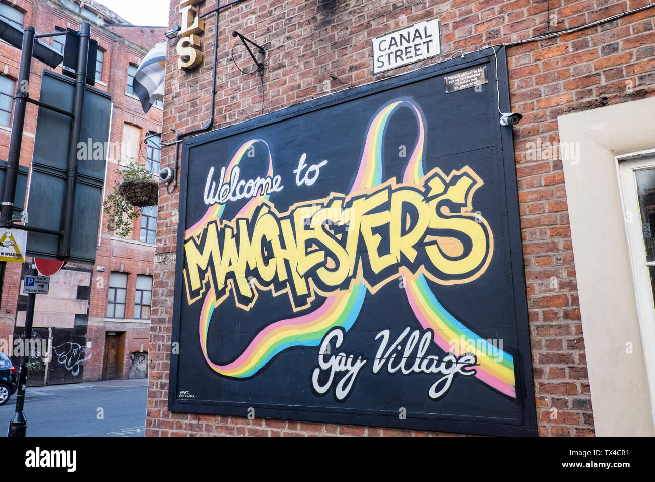 Manchester's,Gay Village,Manchester Gay Village,Canal Street, Manchester,nord, nord, nord-ovest,città,l'Inghilterra,inglese,GB,UK,Gran Bretagna,British,l'Europa, Foto Stock