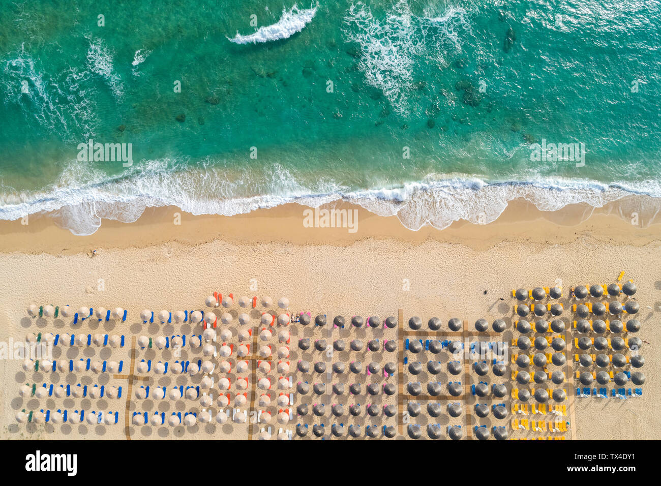 La Grecia, Preveza, veduta aerea della spiaggia di Vrachos Foto Stock