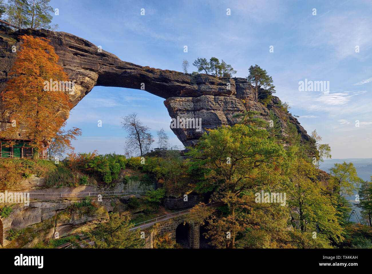 Cechia, della Svizzera boema, Elba montagne di arenaria, Pravcicka brana, pietra arenaria naturale arch Foto Stock