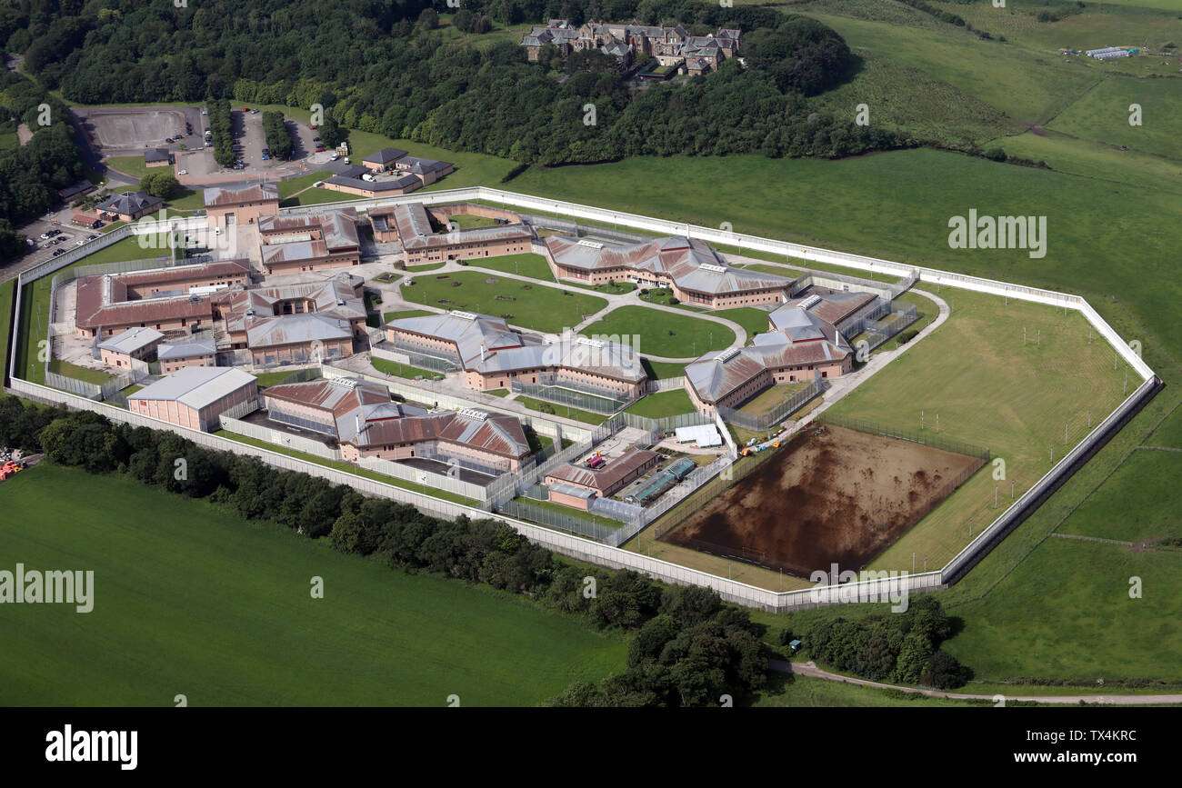 Vista aerea di HMP Lancaster fattorie prigione, Lancashire Foto Stock