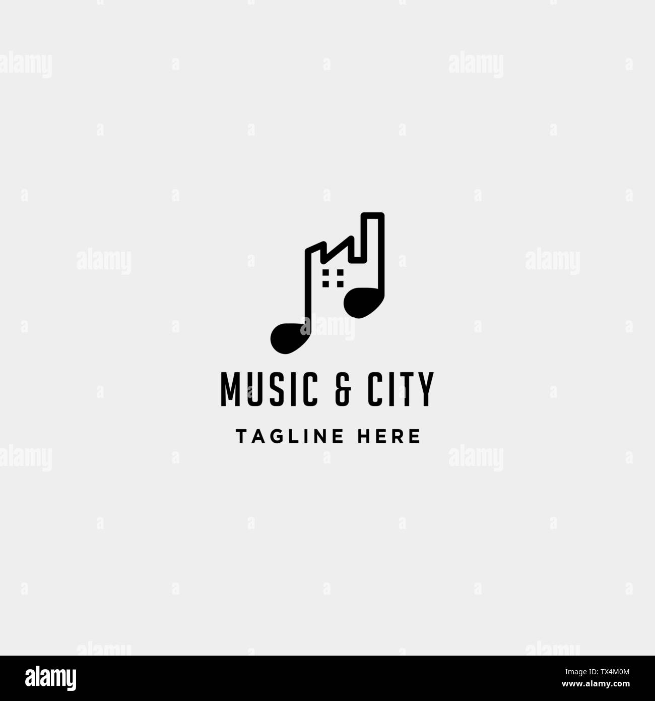 Musica urbana della città logo design linea del vettore icona semplice isolato Illustrazione Vettoriale
