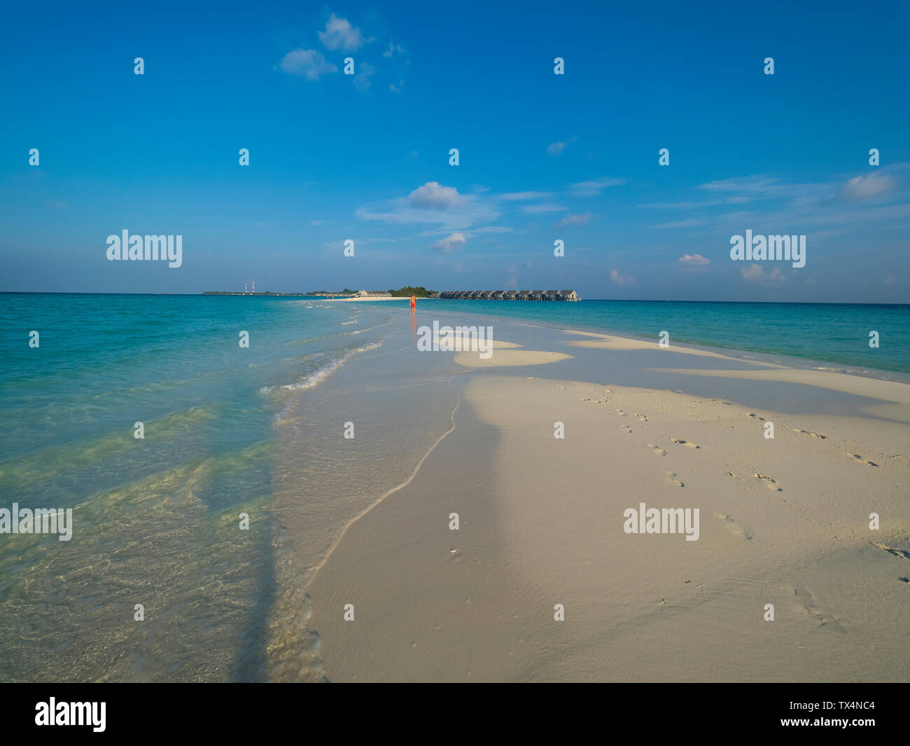 Maledives, Ross Atoll, acqua bungalow in spiaggia Foto Stock