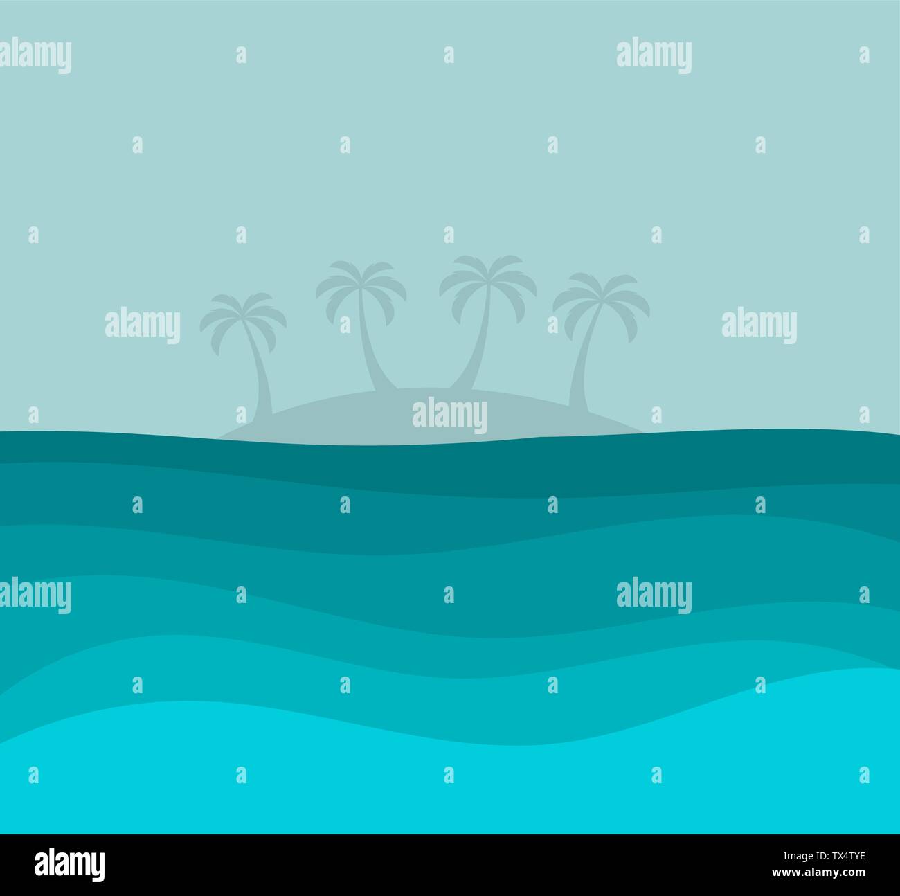 Oceano Blu e l'Isola con palme in background. Illustrazione Vettoriale Illustrazione Vettoriale