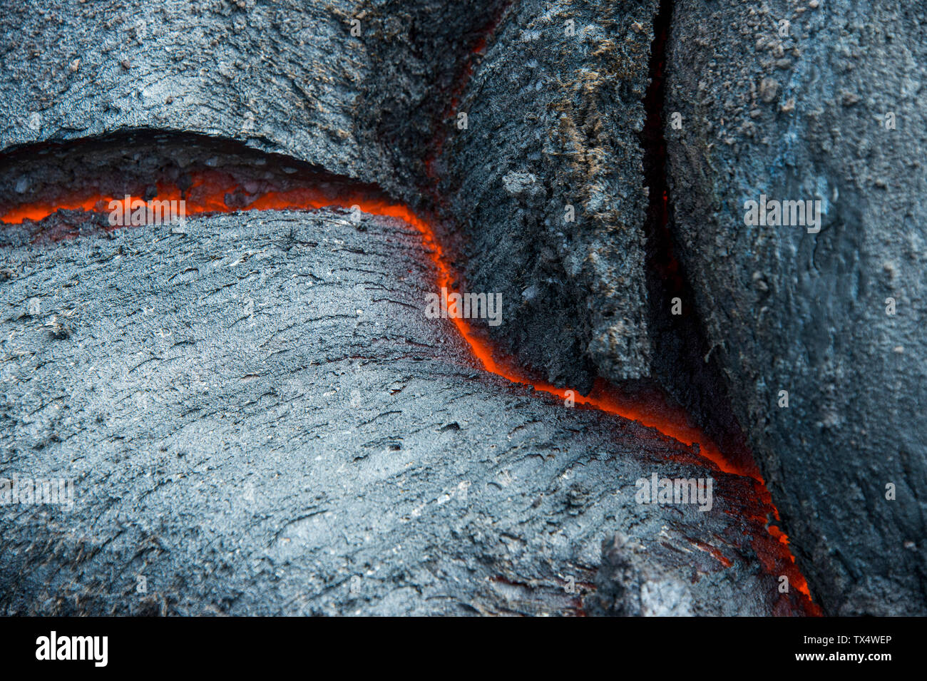 Attiva il flusso di lava, vulcano Tolbachik, Kamchatka, Russia Foto Stock