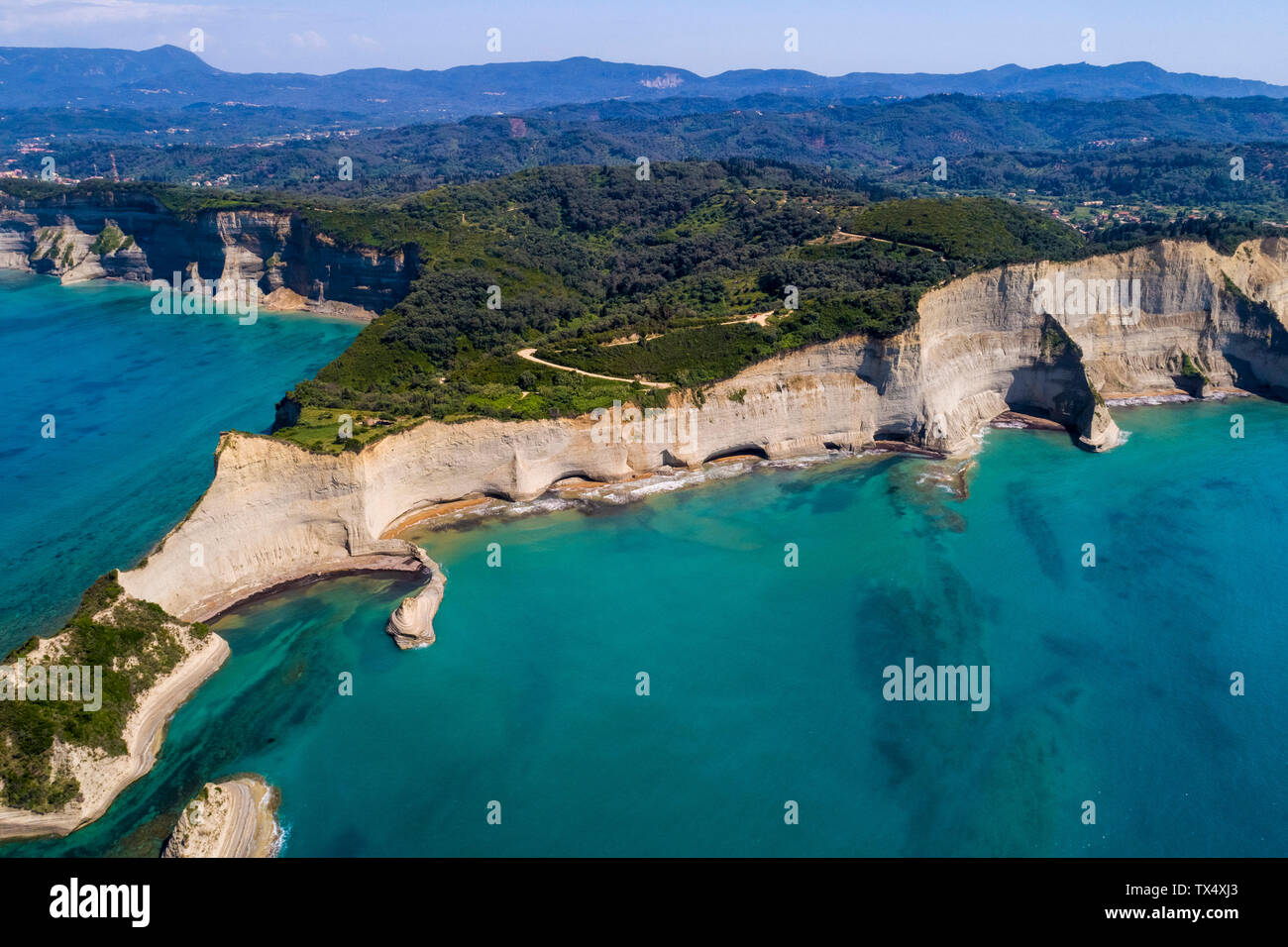 La Grecia, Corfù, vista aerea di cape Drastis Foto Stock