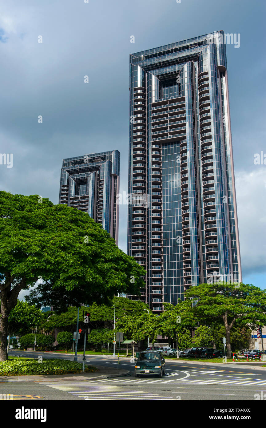 Hawaii, Oahu, Honolulu, Centro di edifici alti Foto Stock