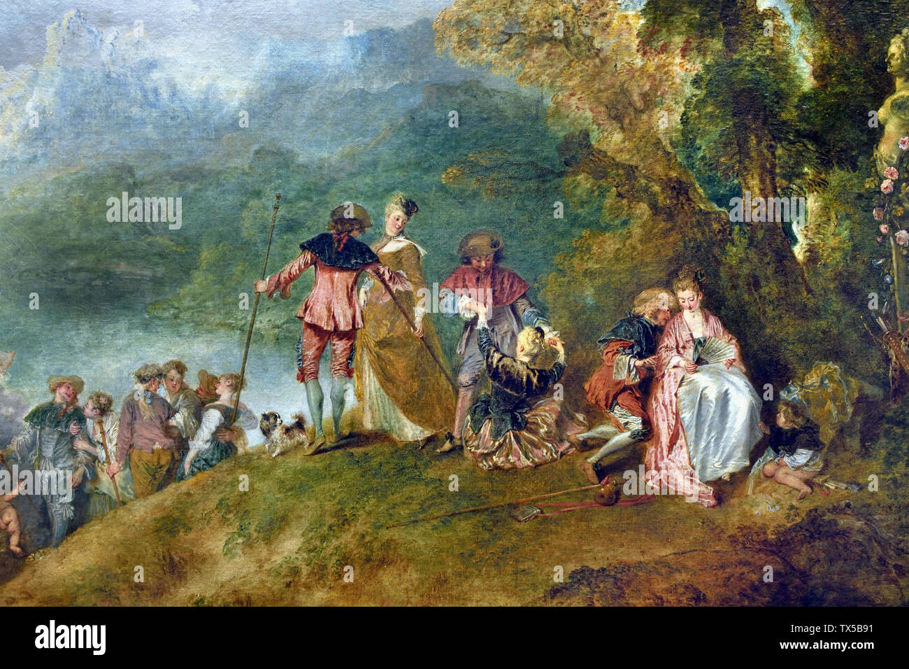 Pellegrinaggio per l'isola di Citera 1717 gli amanti sono pronti a lanciarsi per Citera, o sono in procinto di lasciare l'isola dell'amore. JEAN Antoine Watteau 1684-1721 francia, francese. Foto Stock