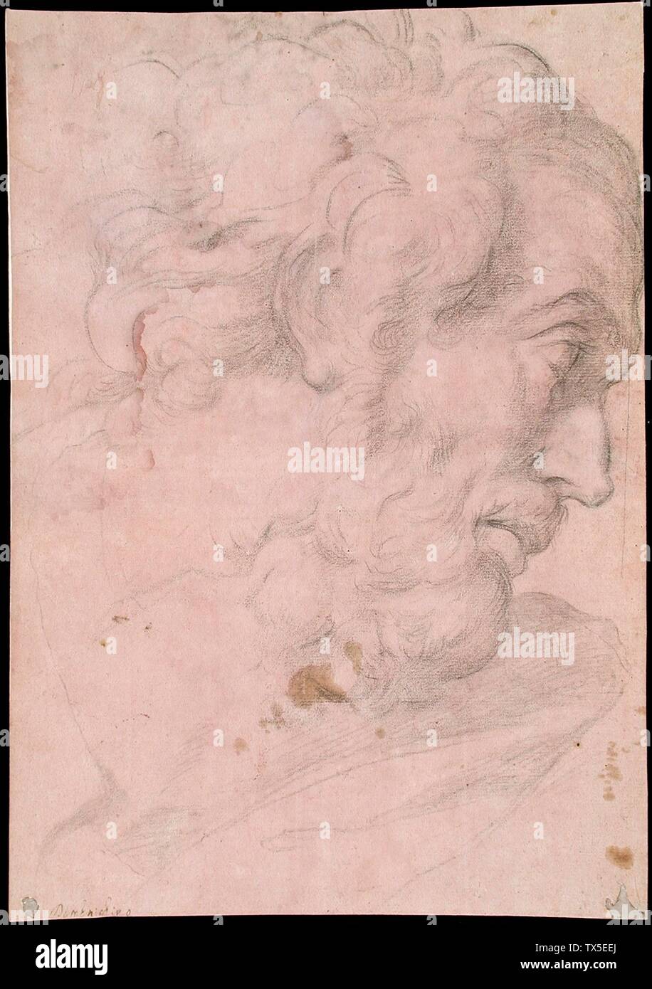 Capo di un uomo biarded; Italia, 1596-1641 Disegni gesso nero su carta preparata rosa/malva, regalo depositato di Sig. E Sig.ra Henry Blanke (M.124.6) stampe e Disegni; tra 1596 e 1641 date QS:P571,+1500-00-00T00:00:00Z/6,P1319,+1596-00-00T00:00:00Z/9,P1326-1600 00T00; 00Z Foto Stock