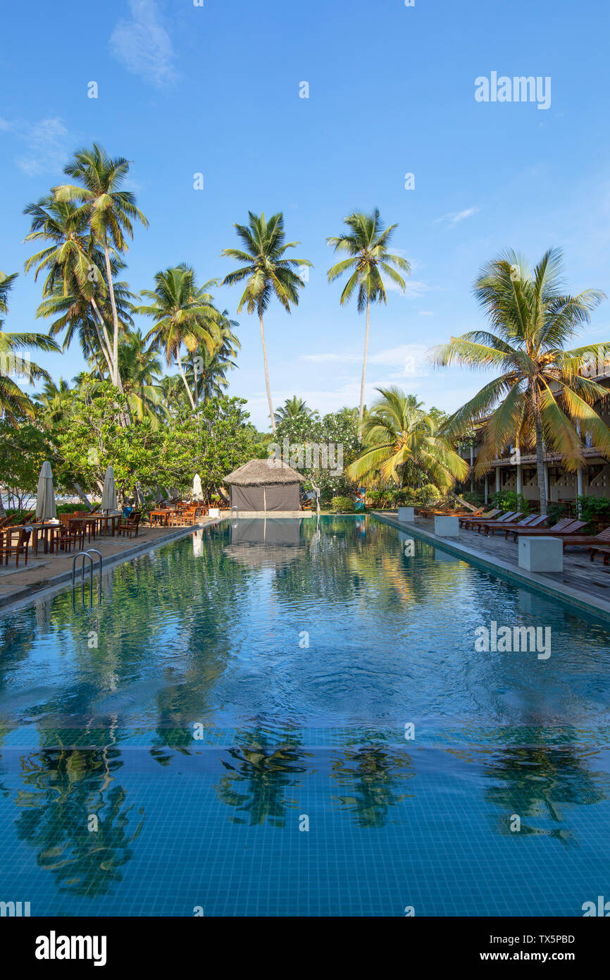 La piscina a Paradise Beach Club Hotel, Mirissa beach, a sud della provincia, Sri Lanka Foto Stock