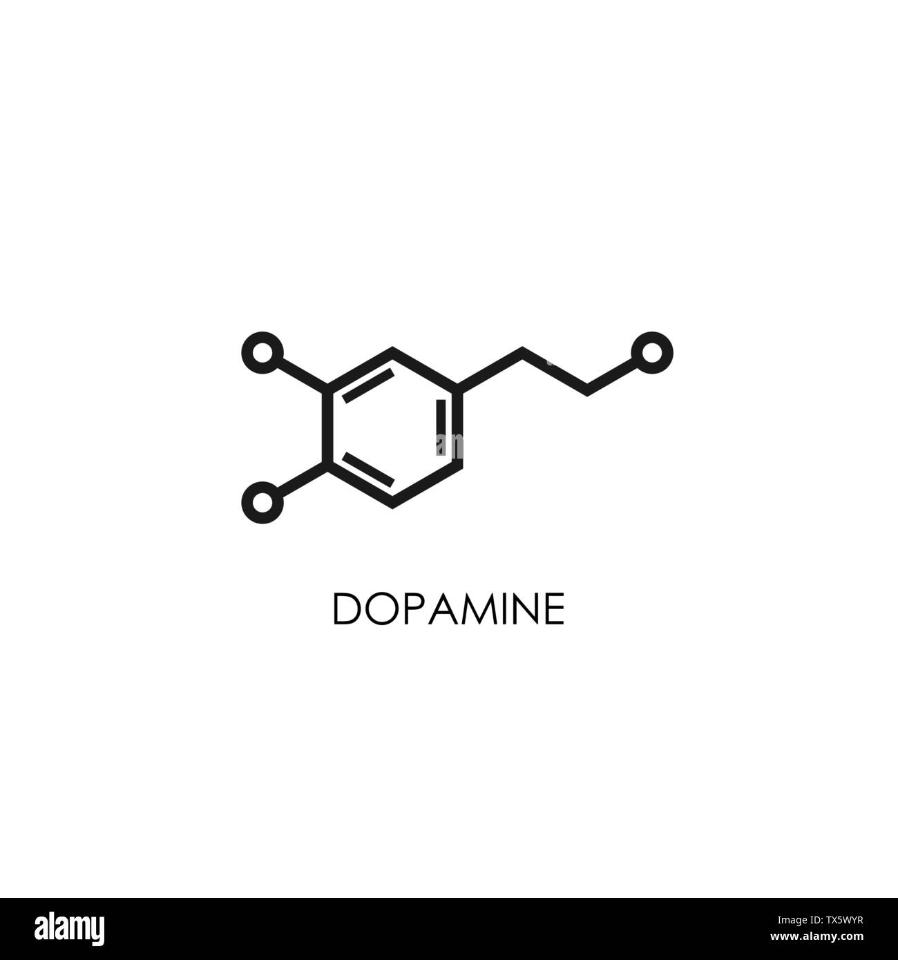 La dopamina struttura molecolare. molecola di neurotrasmettitore. Scheletro di formula chimica. Ormone della felicità e gioia. Linea del vettore illustrazione isolati su Illustrazione Vettoriale