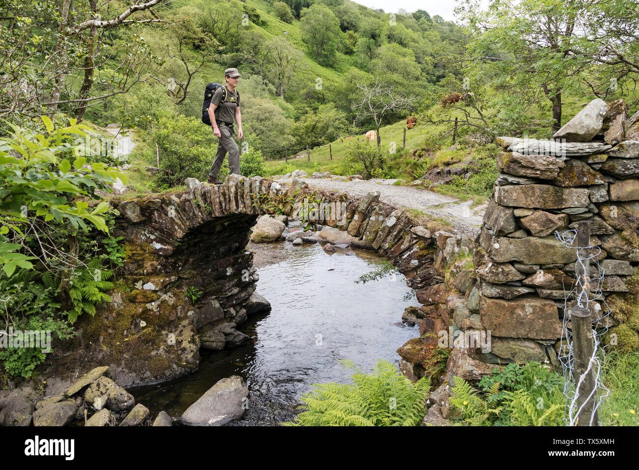 Walker traversata alta Svezia Bridge, Scandale, Ambleside, Lake District, Cumbria, Regno Unito Foto Stock