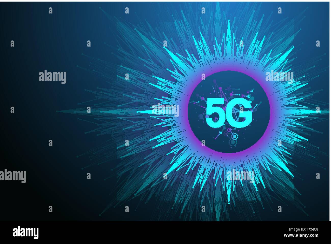 5G di rete sistemi wireless e internet illustrazione vettoriale. Rete di comunicazione. Il concetto di Business banner. Intelligenza artificiale e macchina Illustrazione Vettoriale