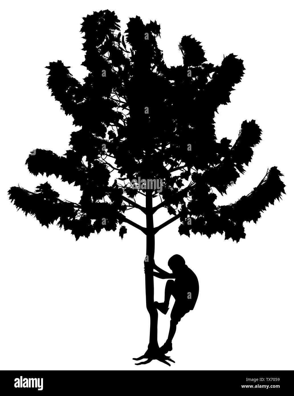 Little Boy salendo su un albero Illustrazione Vettoriale