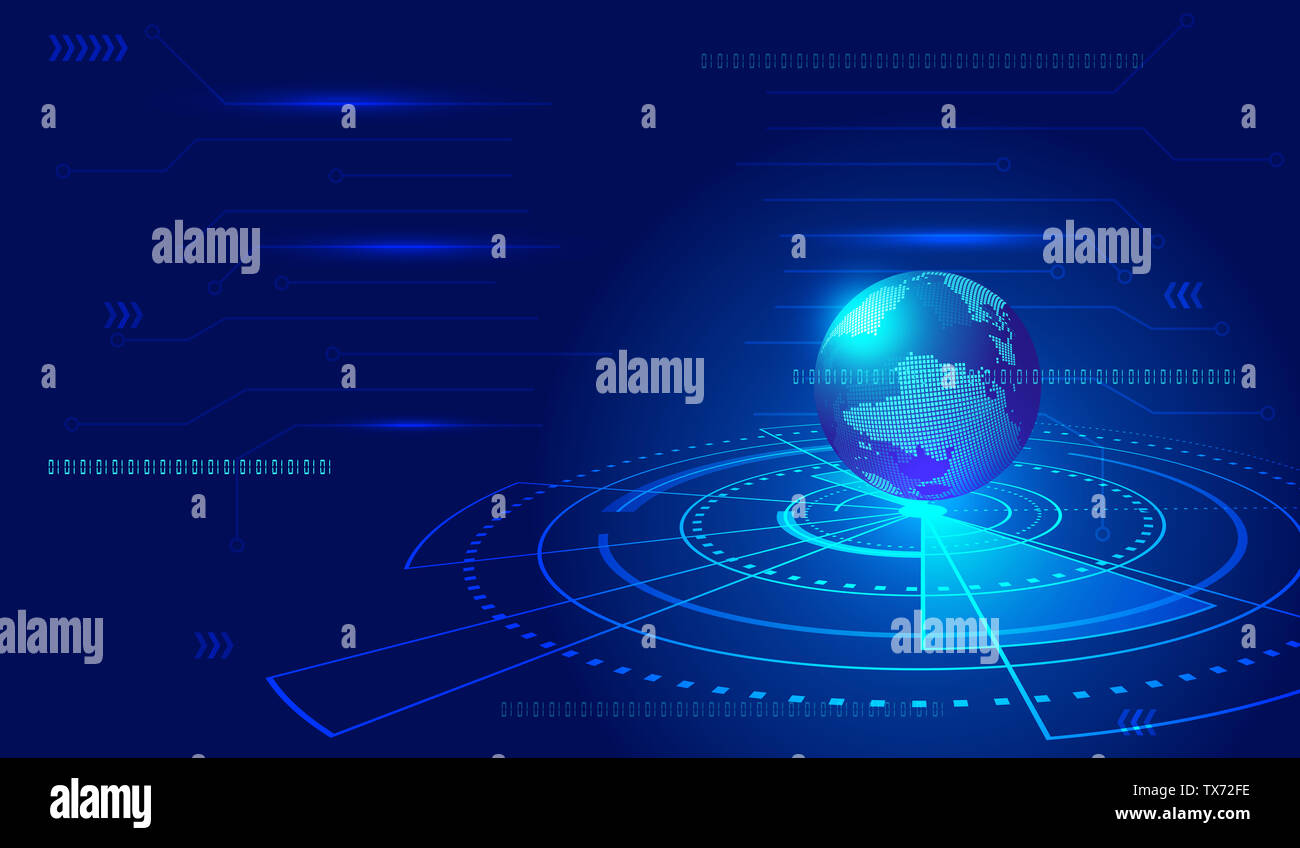 Messa a terra digitale, astratto futuro scheda di circuito. La globalizzazione, international Internet tecnologia, concetto tecnico. Foto Stock