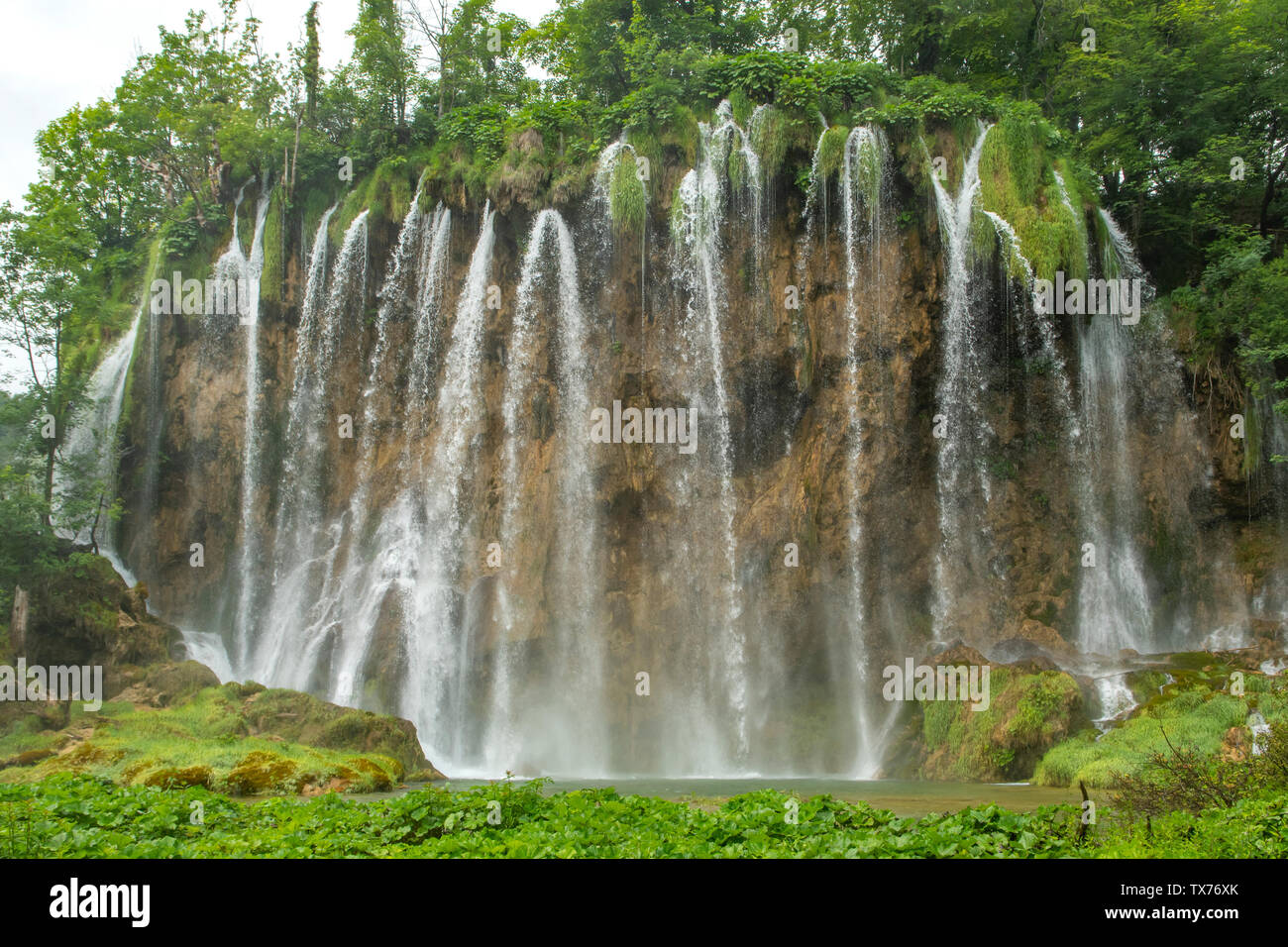 Veliki Prstavac cascata, il Parco Nazionale dei Laghi di Plitvice, Croazia Foto Stock