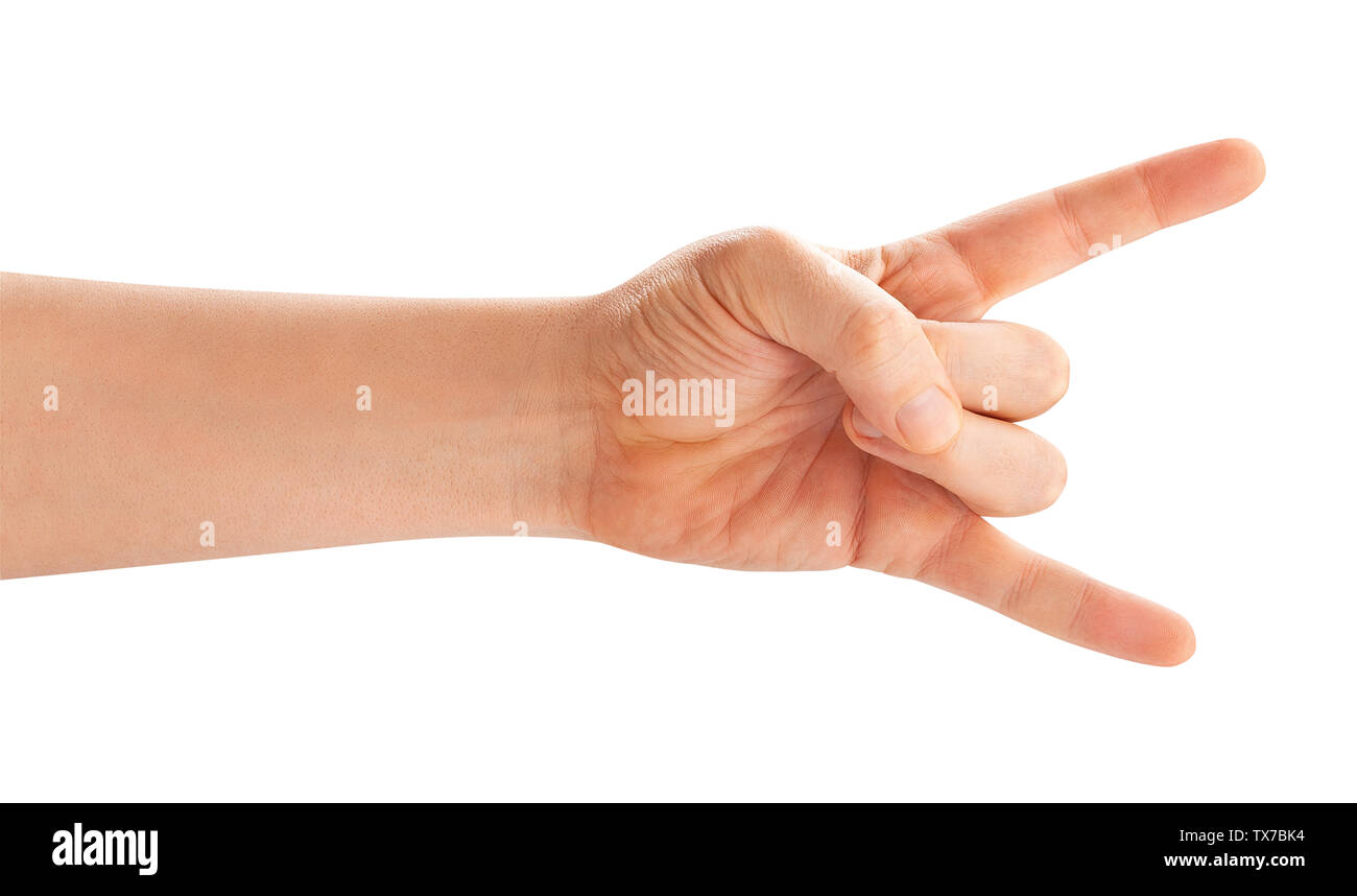 Roccia segno a mano il percorso isolato su bianco Foto Stock