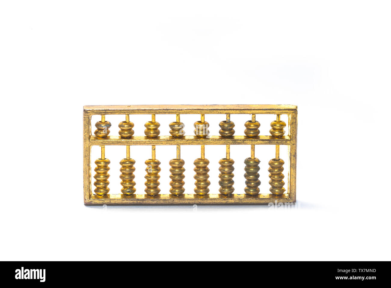 Un oro abacus su sfondo bianco Foto Stock