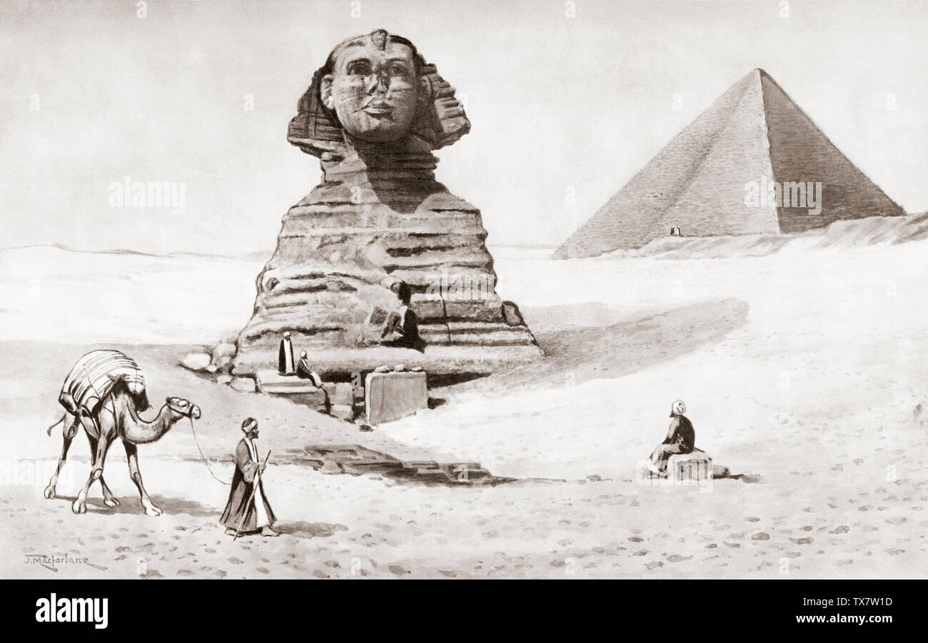 Grande Sfinge di Giza e la piramide. Dopo un lavoro di J. Macfarlane. Da una stampa contemporanea, c.1935. Foto Stock