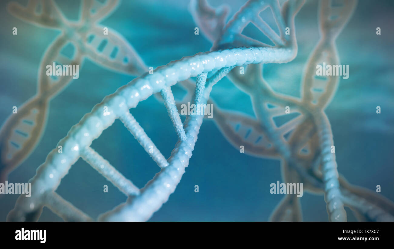 La struttura del DNA, molecola concetto, Double helix recanti istruzioni genetiche (3d rendering della scienza) Foto Stock