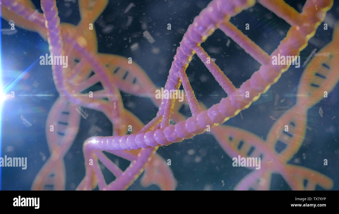 La struttura del DNA, molecola concetto, Double helix recanti istruzioni genetiche (3d la scienza illustrazione) Foto Stock