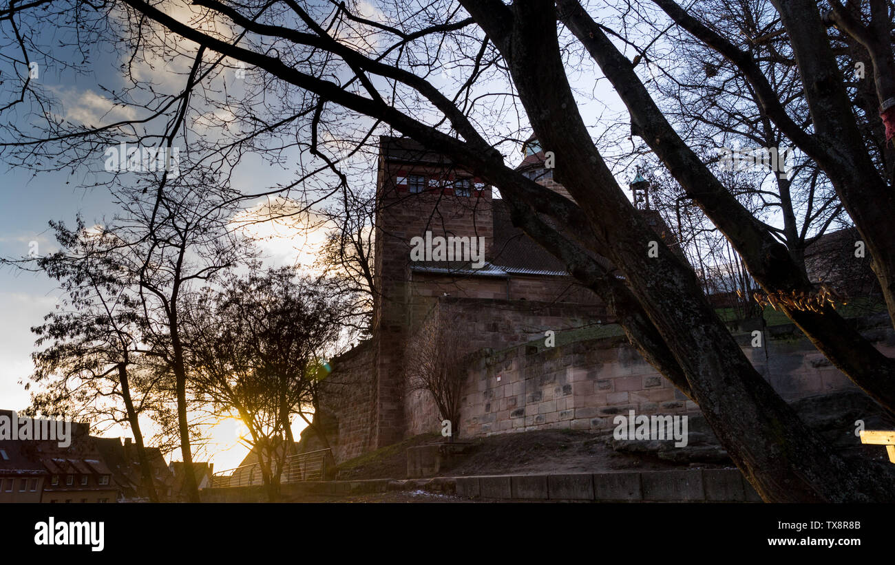 Norimberga Castello Imperiale al tramonto Foto Stock