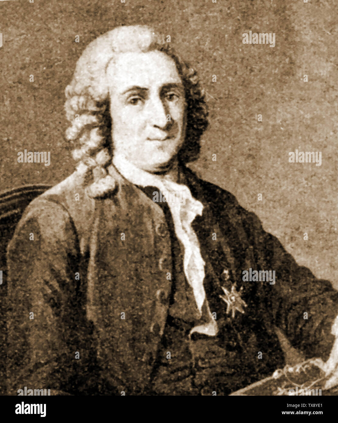 Un ritratto di Carlo Linneo -1707-1778 (aka Carl von Linné, Carolus Linnaeus e Carolus un Linné).) botanico svedese, medico, uno zoologo e 'padre della moderna tassonomia' -(1921 illustrazione) Foto Stock