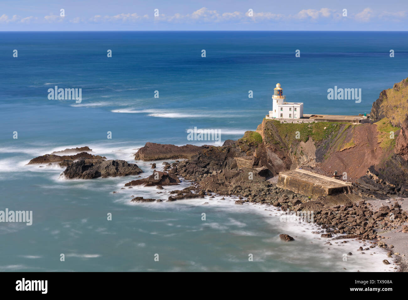 Il faro di Hartland Point in North Devon. Foto Stock