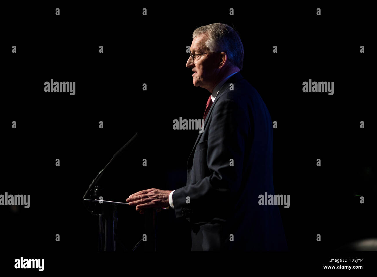 Foto di Chris Bull 22/6/19 Hilary Benn MP voto popolare al rally al nuovo Dock Hall , Leeds. www.chrisbullphotographer.com Foto Stock