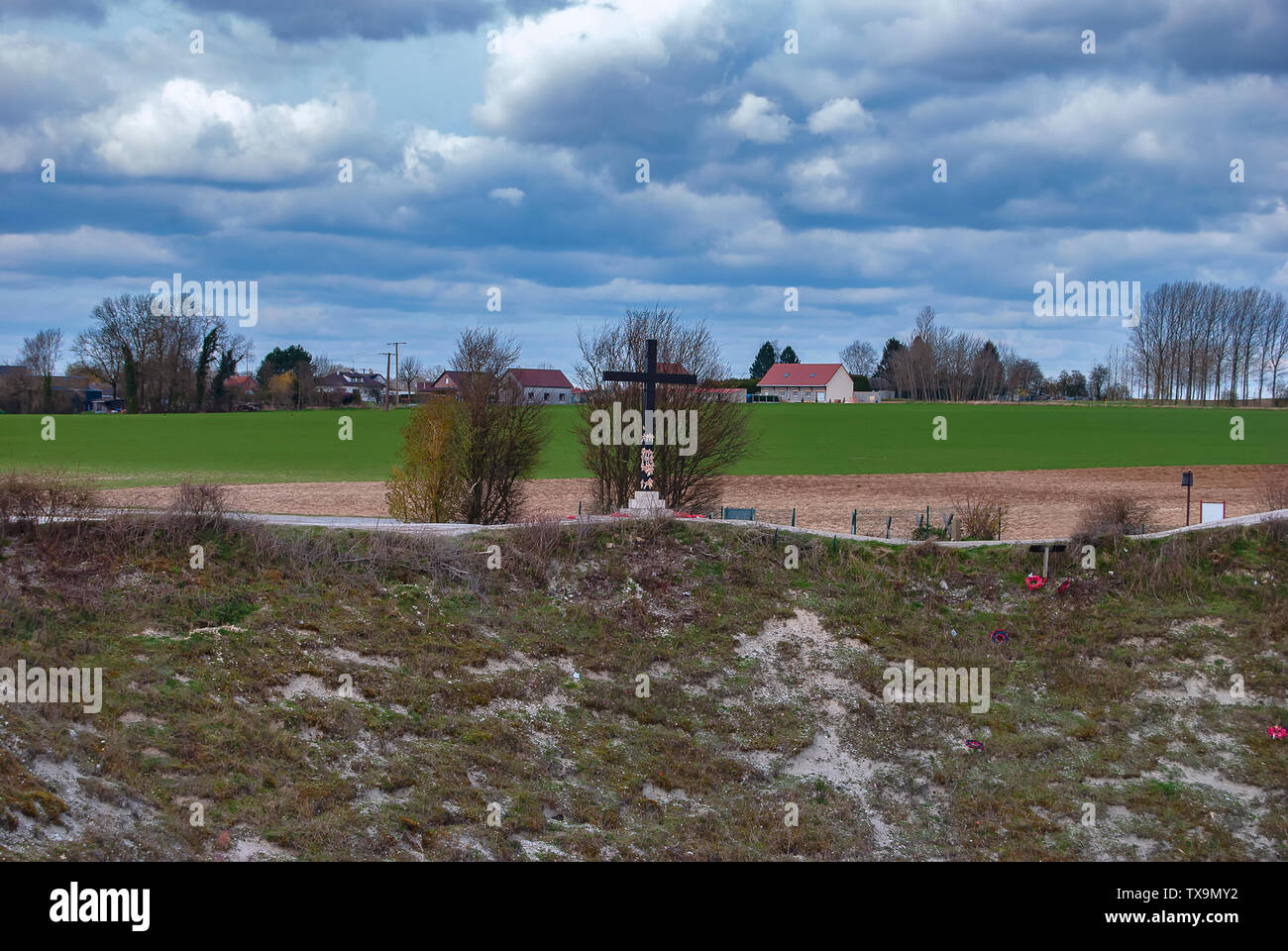 Il Cratere Lochnagar vicino a La Boisselle sui campi di battaglia della Somme, Francia Foto Stock