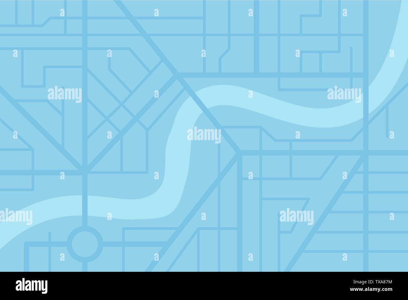 Strada di città mappa piano con fiume. Vettore di colore blu dello schema di illustrazione Illustrazione Vettoriale