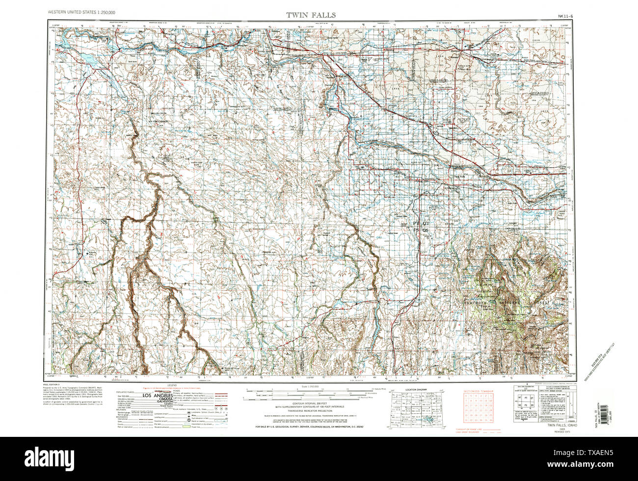 USGS TOPO Map ID Idaho Twin Falls 239686 1955 250000 Il restauro Foto Stock