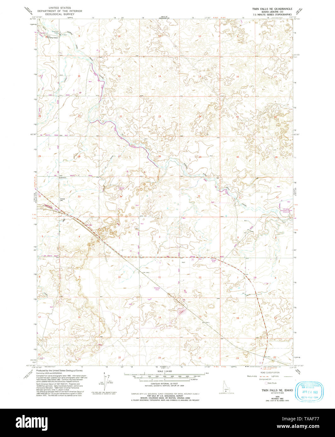 USGS TOPO Map ID Idaho Twin Falls NE 238590 1979 24000 Restauro Foto Stock