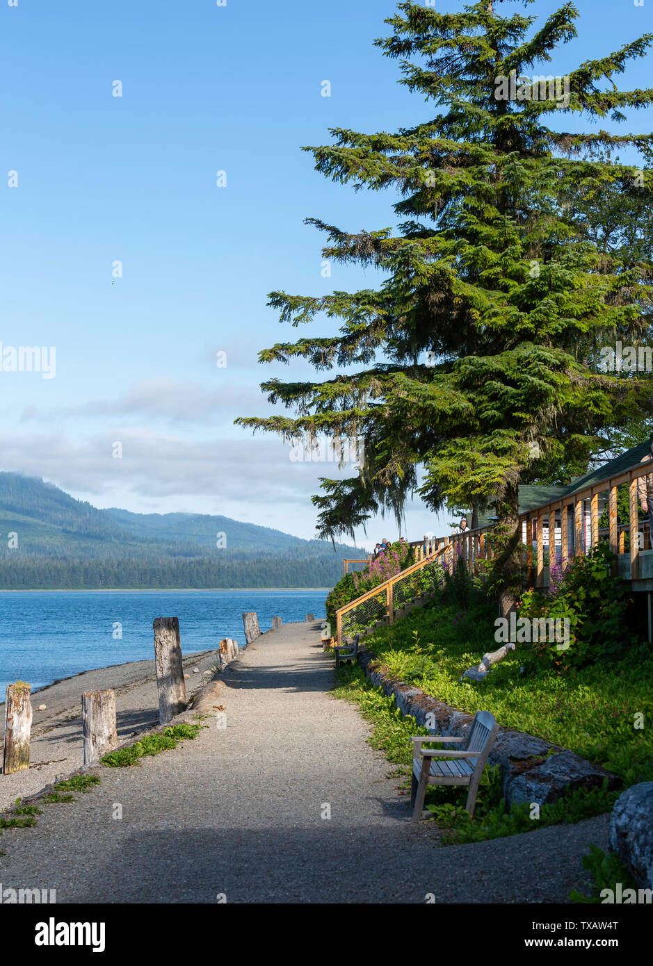 La passerella dall'acqua a Icy Strait Point, Alaska Foto Stock