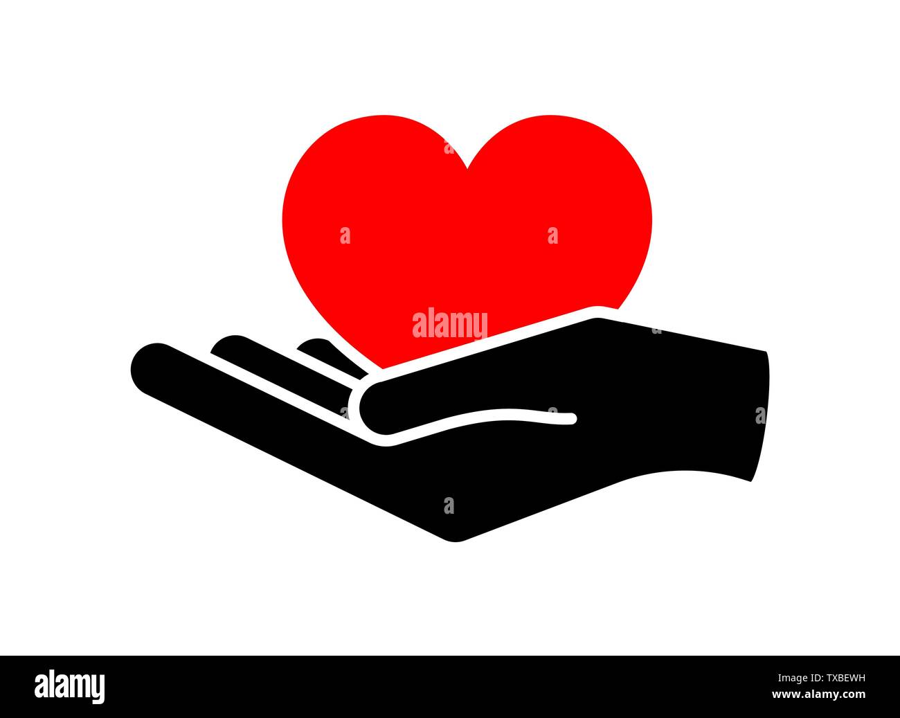 Cuore in mano. Dando il cuore del modello di logo per il trapianto ,organo, donazione, carità, salute, volontaria, organizzazione no-profit, isolato su bianco backg Illustrazione Vettoriale