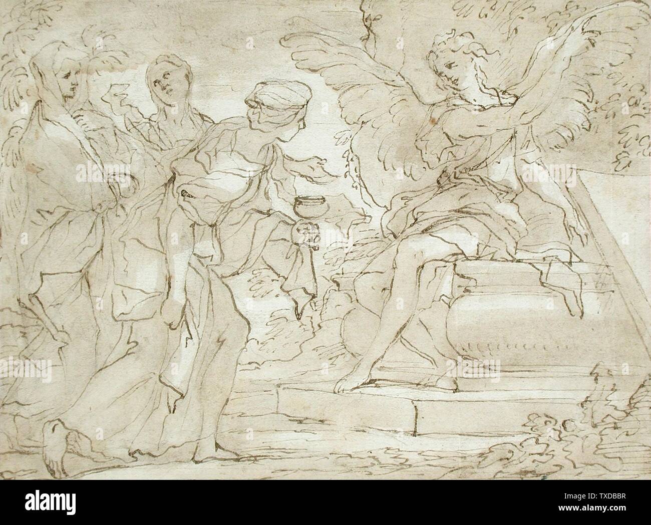 Le Tre Marys alla Tomba; Italia, 17th-18th secolo Disegni inchiostro marrone e lavare dono di Sig. E Sig.ra Henry Blanke (M.124.2) stampe e Disegni; 17th-18th secolo; Foto Stock
