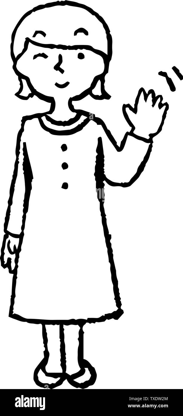 Questo è illustrazione di una donna che indossa un vestito viola e la faccia di posa set. Illustrazione Vettoriale