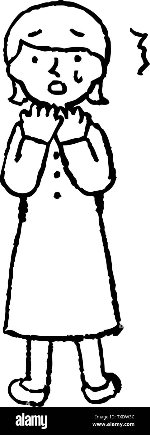 Questo è illustrazione di una donna che indossa un vestito viola e la faccia di posa set. Illustrazione Vettoriale