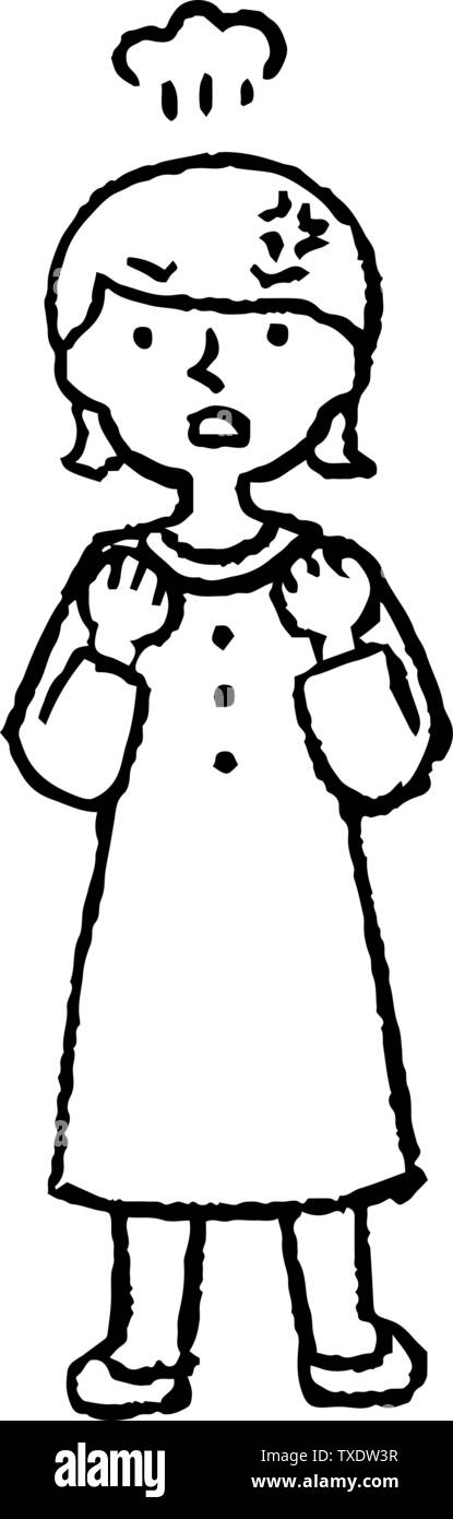 Questo è illustrazione di una donna che indossa un vestito viola e la faccia di posa set. Illustrazione Vettoriale