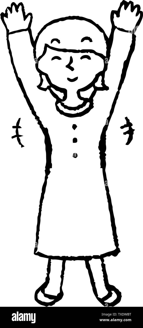 Questo è illustrazione di una donna che indossa un vestito viola e la faccia di posa set. Illustrazione Vettoriale