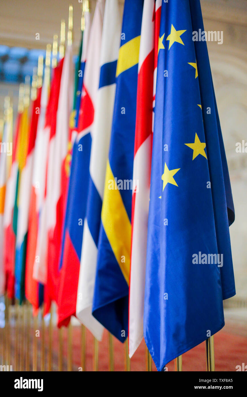 Gli Stati membri dell' Unione europea bandiere uno accanto all'altro Foto Stock