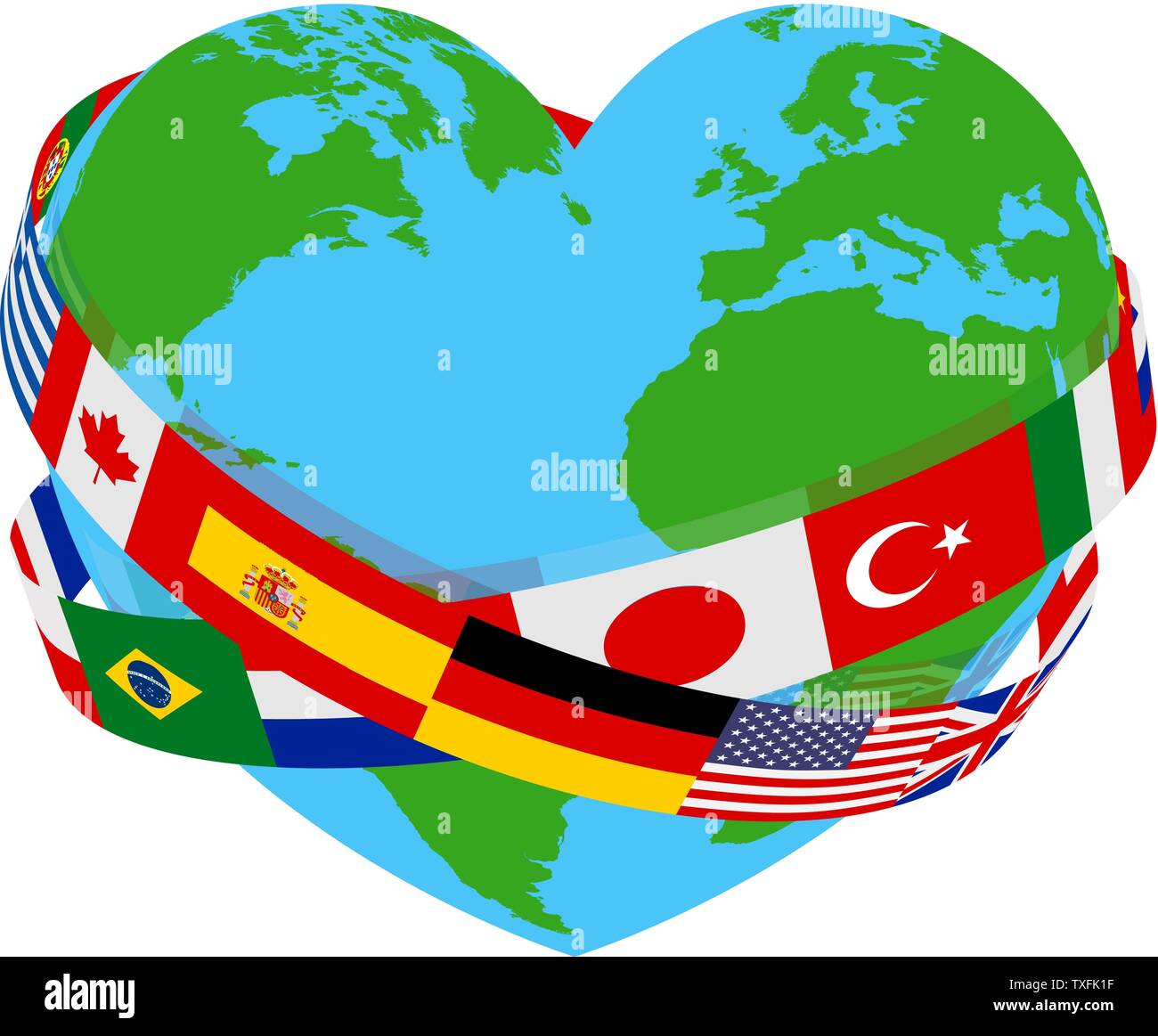 La pace nel mondo Lingua Flags carità cuore Globe Illustrazione Vettoriale