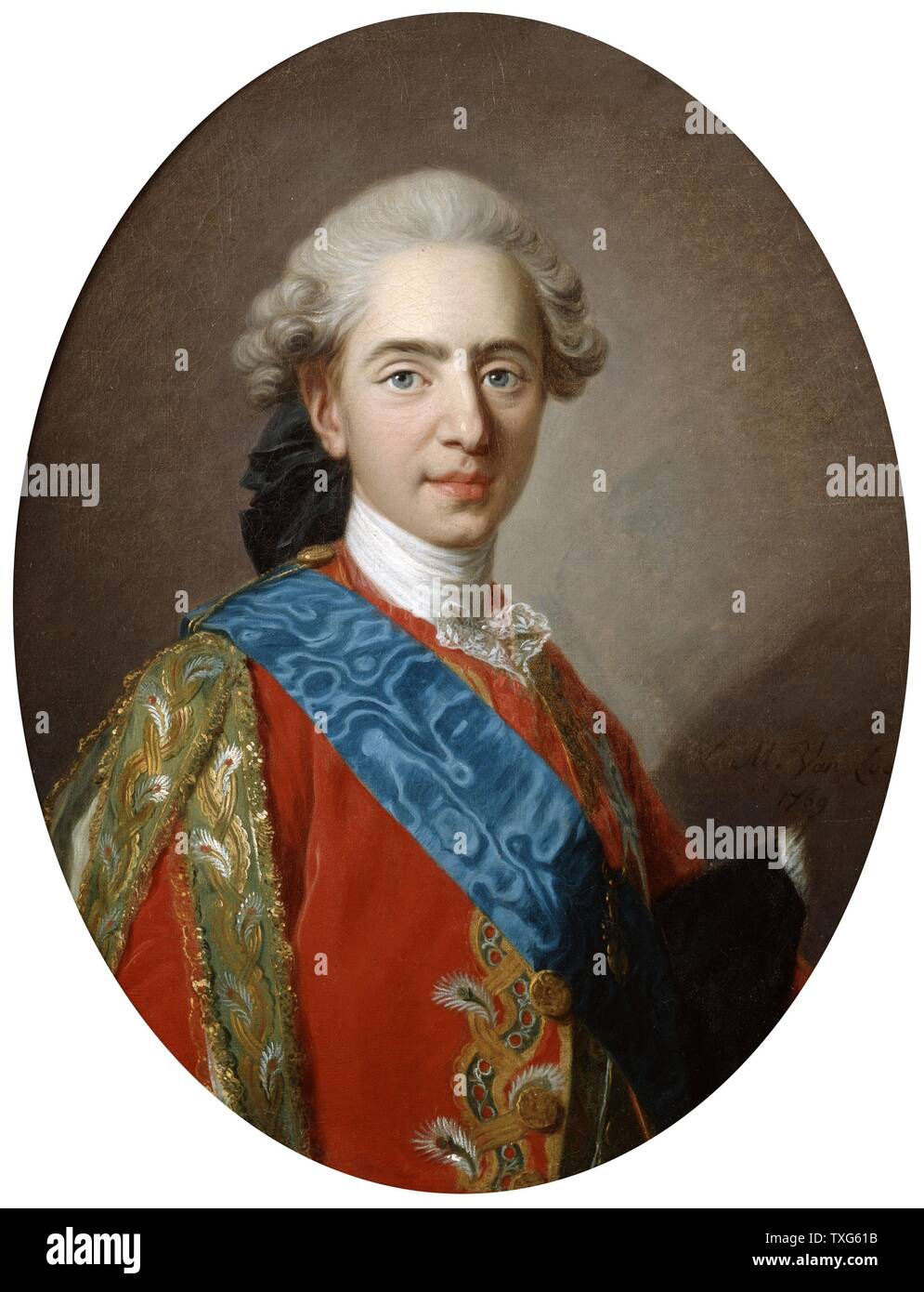 Charles Andre Van Loo scuola francese Louis XVI, re di Francia dal 1774 fino al ghigliottinato durante la Rivoluzione Francese (Louis Dauphin) olio su tela Foto Stock