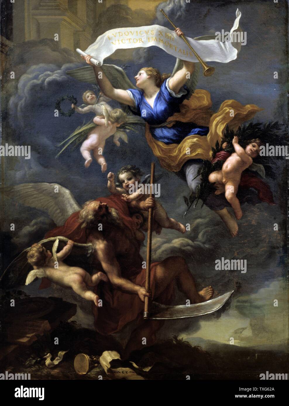 Baldassarre Franceschini detto il Volterrano (1611-1689) scuola di italiano la gloria di Luigi XIV : trionfo del tempo Olio su tela del XVII secolo (1,98 x 1,50 m.) Versailles, Châteaux de Versailles et de Trianon Foto Stock